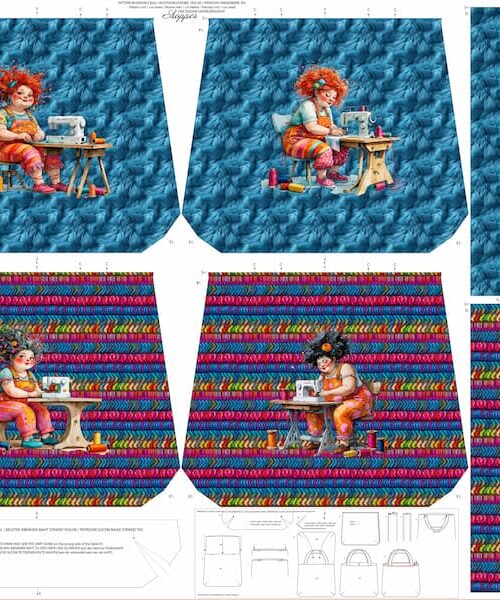 s40013-930_1 (2) Taschen - Panel - Dame mit Nähmaschine